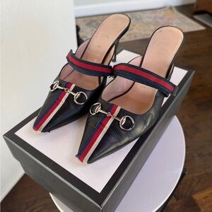 Gucci Black Heels with Red and Blue Accents